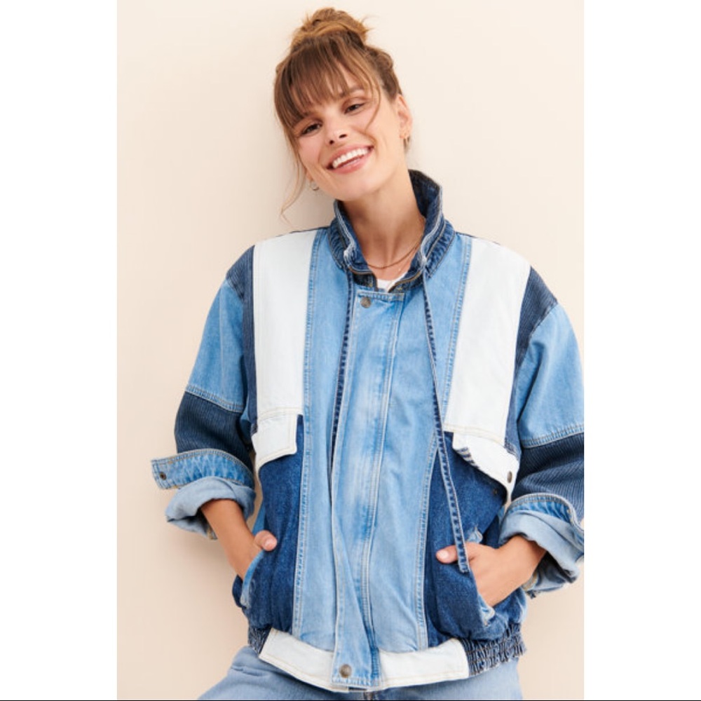 SOLD Free people Panel Denim Bomber Jacket - Picture 2 of 9
